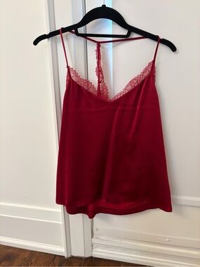 Cami NYC Red Lace Trim Silk Cami